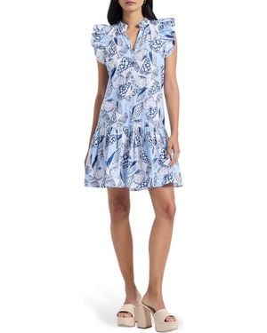Robert Graham Savannah Shell Print Cap Sleeve Shift Dress - Blue
