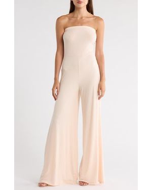 Go Couture Strapless High Slit Jumpsuit - White