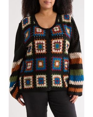 Forgotten Grace Crochet Granny Square Cardigan Sweater - Black