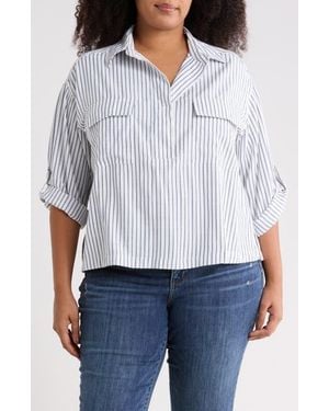 Max Studio Stripe Utility Pocket Shirt - White