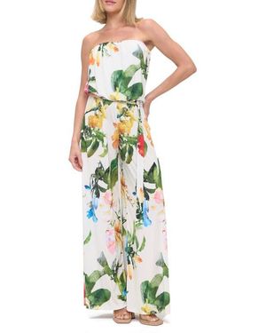O.L. Printed Strapless Wide Leg Jumpsuit - Multicolor