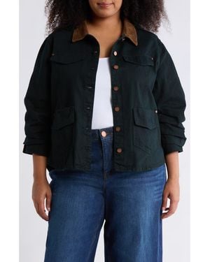 Democracy Ruched Sleeve Cotton Shirt Jacket - Black