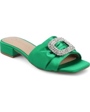Journee Collection Flavia Rhinestone Buckle Slide Sandal - Green