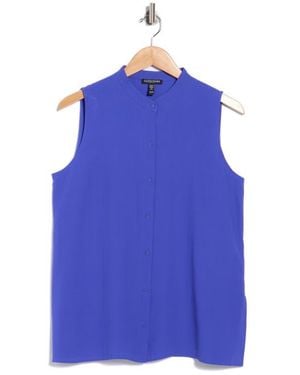 Eileen Fisher Sleeveless Silk Button-Up Shirt - Blue