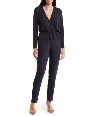 Go Couture Wrap Tie Waist Capri Jumpsuit - Blue