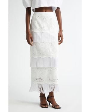 Lela Rose Crochet Lace & Fringe Pencil Skirt - White