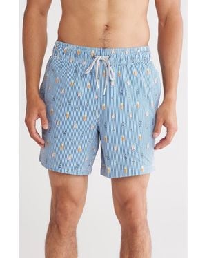 Rainforest Cocktail Seersucker Swim Trunks - Blue