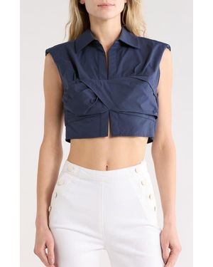 Jonathan Simkhai Emie Cap Sleeve Boxy Crop Top - Blue