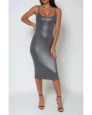 Bebe Foil Rib Sleeveless Midi Dress - Gray