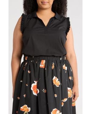 DR2 by Daniel Rainn Ruffle Cotton Blend Poplin Tank - Black