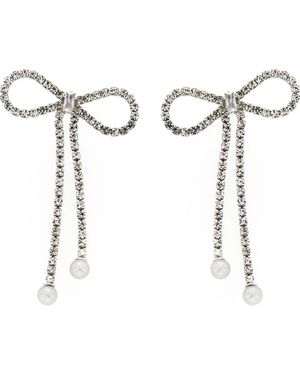 Panacea Crystal & Faux Pearl Bow Drop Earrings - White