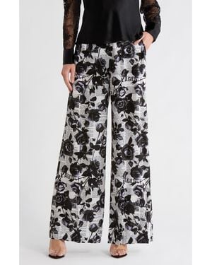 L'Agence Gavin Floral Wide Leg Silk Pants - Black