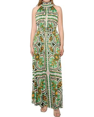 MELLODAY Abstract Maxi Halter Dress - Green