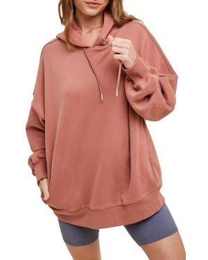 Wishlist Oversize French Terry Pullover Hoodie - Red