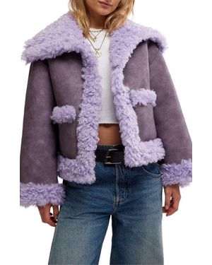 Free People Kiki Faux Leather Jacket With High Pile Fleece Trim - Multicolor