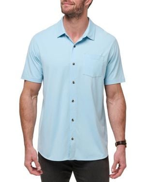 Travis Mathew Sands Of Time Short Sleeve Stretch Button-Up Shirt - Blue
