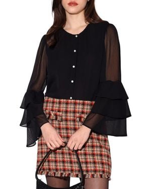 Walter Baker Dua Ruffle Long Sleeve Button-Up Top - Black