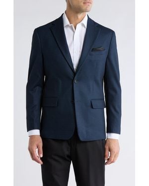 Duchamp Slim Fit Plaid Stretch Knit Blazer - Blue
