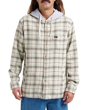 Quiksilver Sandbar Hooded Plaid Cotton Flannel Button-Up Shirt - Gray