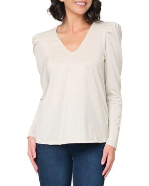 Gibsonlook Pleated Shoulder Knit Top - White