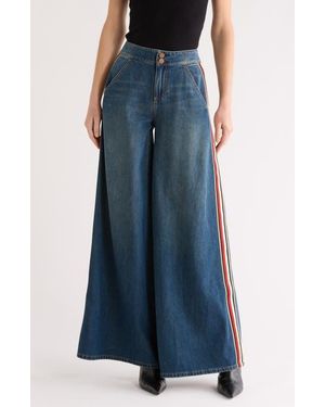 Alice + Olivia Nessi High Waist Side Stripe Baggy Jeans - Blue