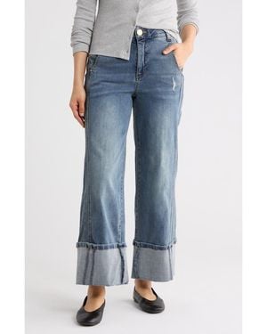 Democracy High Waist Cuffed Wide Leg Jeans - Blue