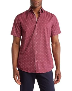 Tom Baine Slim Fit Performance Short Sleeve Button-Up Shirt - Red