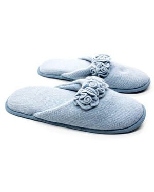 Portolano Flower Trim Cashmere Scuff Slipper - White