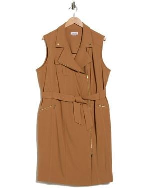 Calvin Klein Tie Waist Moto Dress - Brown