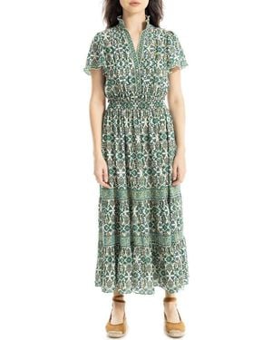 Max Studio Smocked Flutter Sleeve Maxi Dress - Green