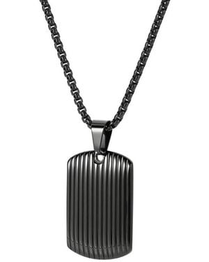 Geoffrey Beene Stainless Steel Textured Dog Tag Pendant Necklace - Black