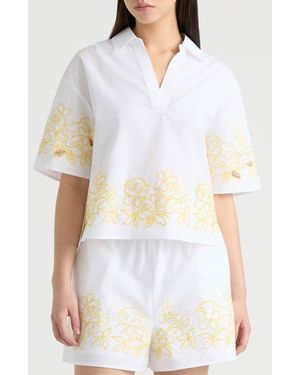 NVLT Embroidered Cotton Poplin Top - White