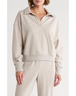90 Degrees French Terry Chill Mode Polo Sweatshirt - Natural