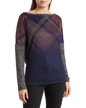 Go Couture Patterned Boat Neck Pullover - Blue