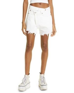 R13 Shredded Crossover Denim Shorts - White