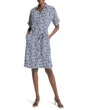 NIC+ZOE Devon Etched Angles Belted Dress - Blue