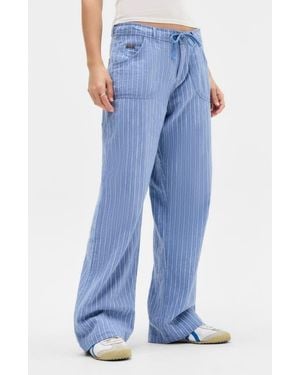 BDG Drawstring Wide Leg Linen & Cotton Blend Pants - Blue