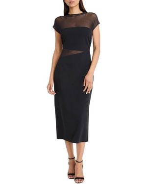 Donna Morgan Scuba Crepe Mesh Detail Dress - Black