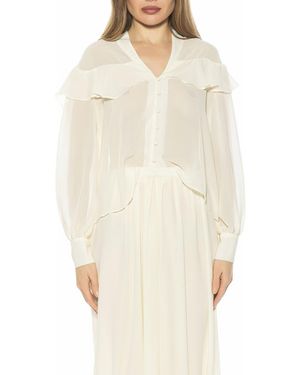 Alexia Admor Solace Ruffle Long Sleeve Button-Up Top - Natural