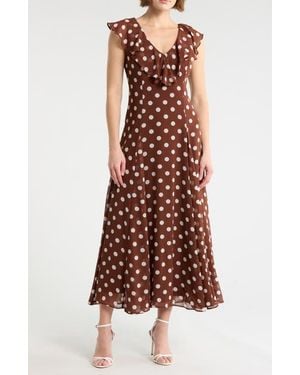 Wayf Ruffle Godet Maxi Dress - Brown