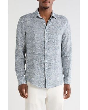 Bugatchi Julian Comfort Stretch Paisley Button-Up Shirt - Gray