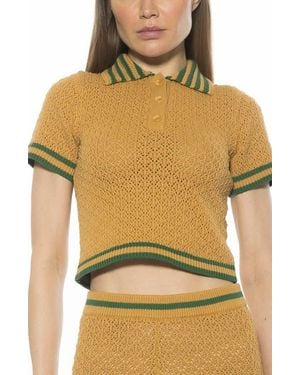 Alexia Admor Brinley Crochet Stitch Polo - Yellow