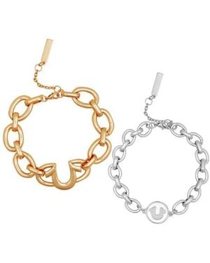 True Religion Set Of 2 Two-Tone Logo Chain Bracelets - Metallic