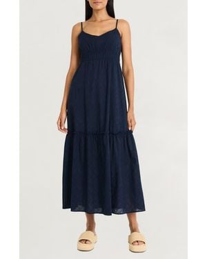 The Good Journey Smocked Waist V-Neck Dress - Blue