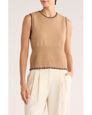 Ellen Tracy Whipstitch Texture Sleeveless Sweater - Natural