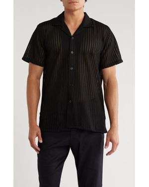 T.R. Premium Textured Stripe Button-Up Shirt - Black