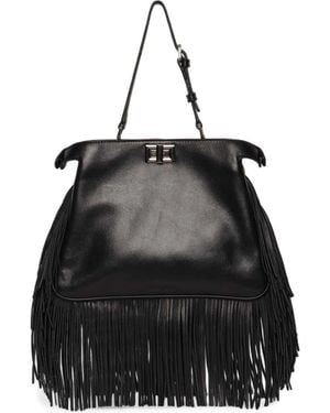 Walter Baker Bailey Leather Fringe Satchel - Black