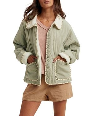 Wishlist Floral Faux Shearling Jacket - Green