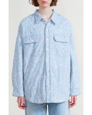 Denimist Floral Print Cotton Shirt Jacket - Blue