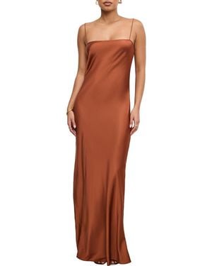GOOD AMERICAN Satin Maxi Slipdress - Brown